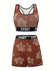 Xmas Cartoon Figure Tank Top & Snowflake Print Underwear Set