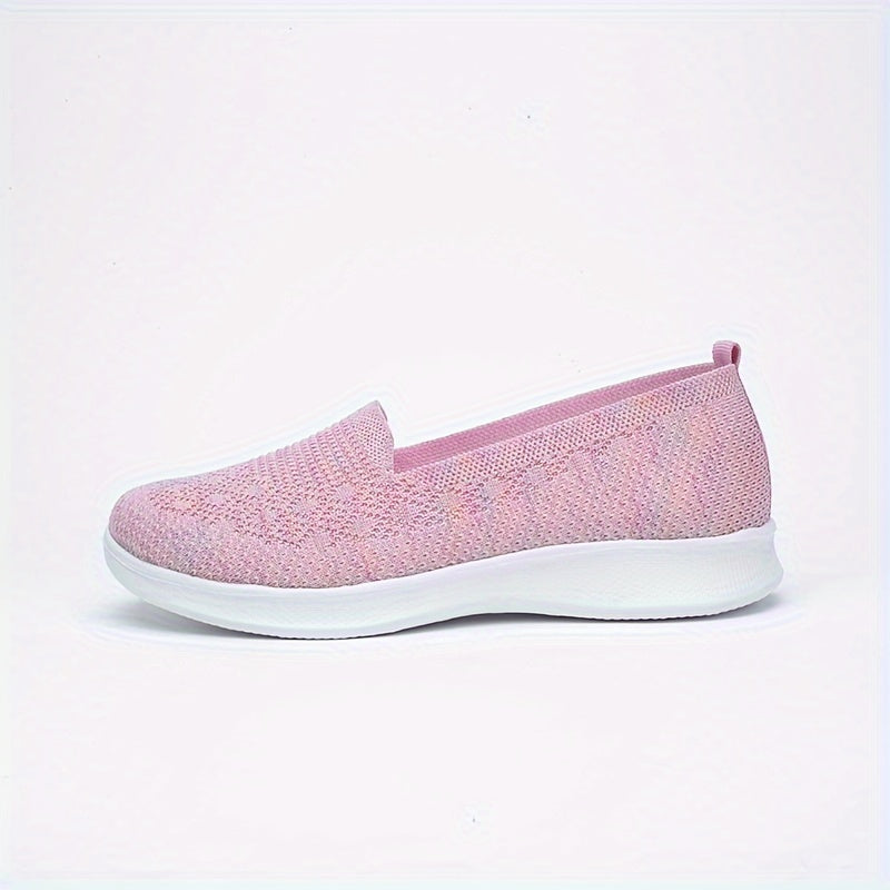 Solid Mesh Breathable Walking Shoes Lightweight Slip On Sport Flat Shoes Women's
