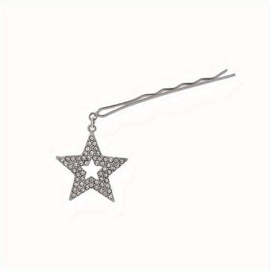 Y2K Hair Pin With Star Tassel Rhinestone Star Decor Hair Pin Alloy Hair Clip