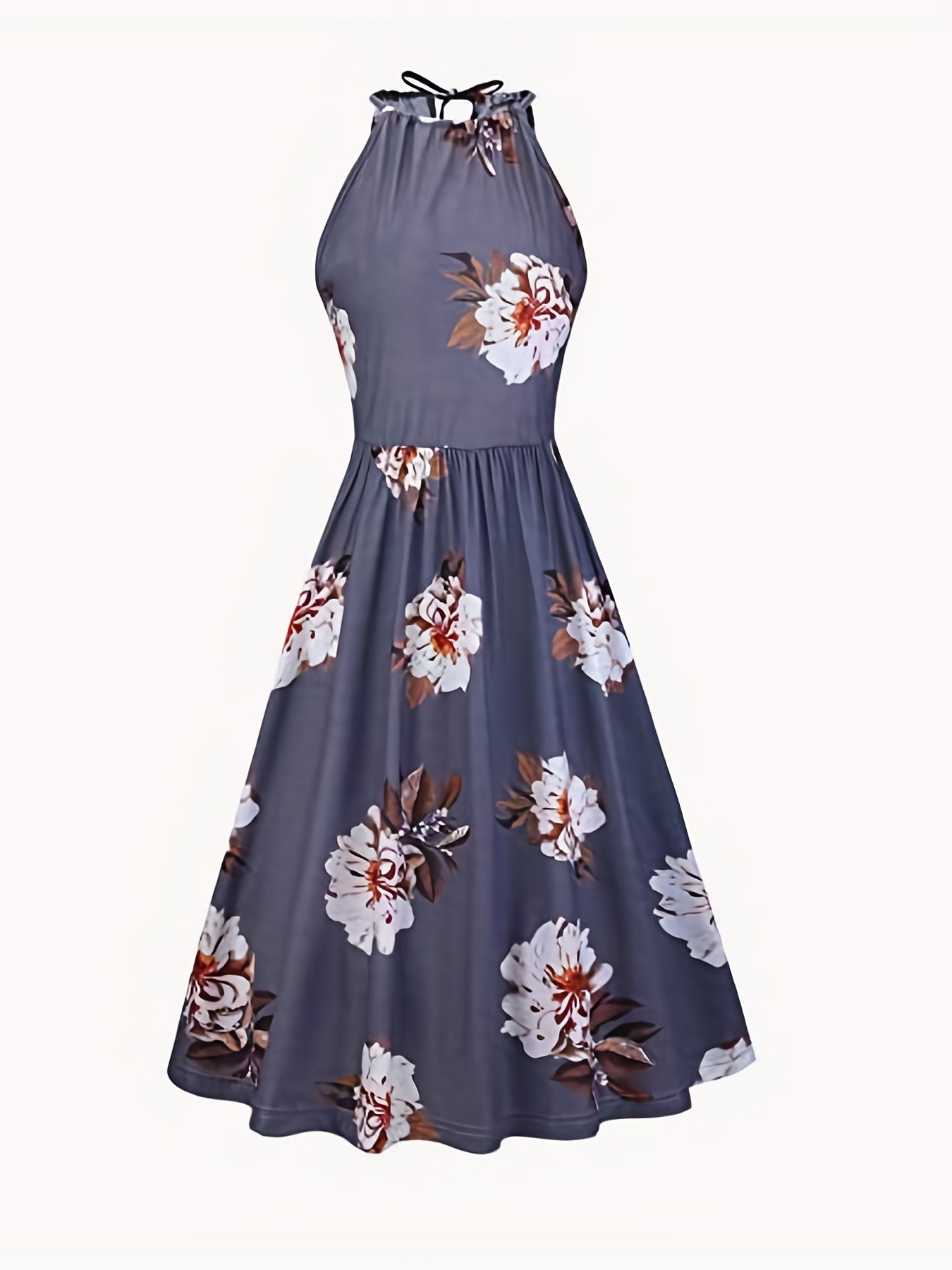 Floral Print Halter Dress Sleeveless Casual