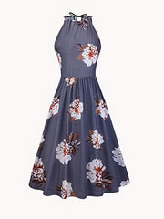 Floral Print Halter Dress Sleeveless Casual
