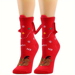 6 Pairs Hand In Hand Magnetic Socks Couple Crew Sock Xmas