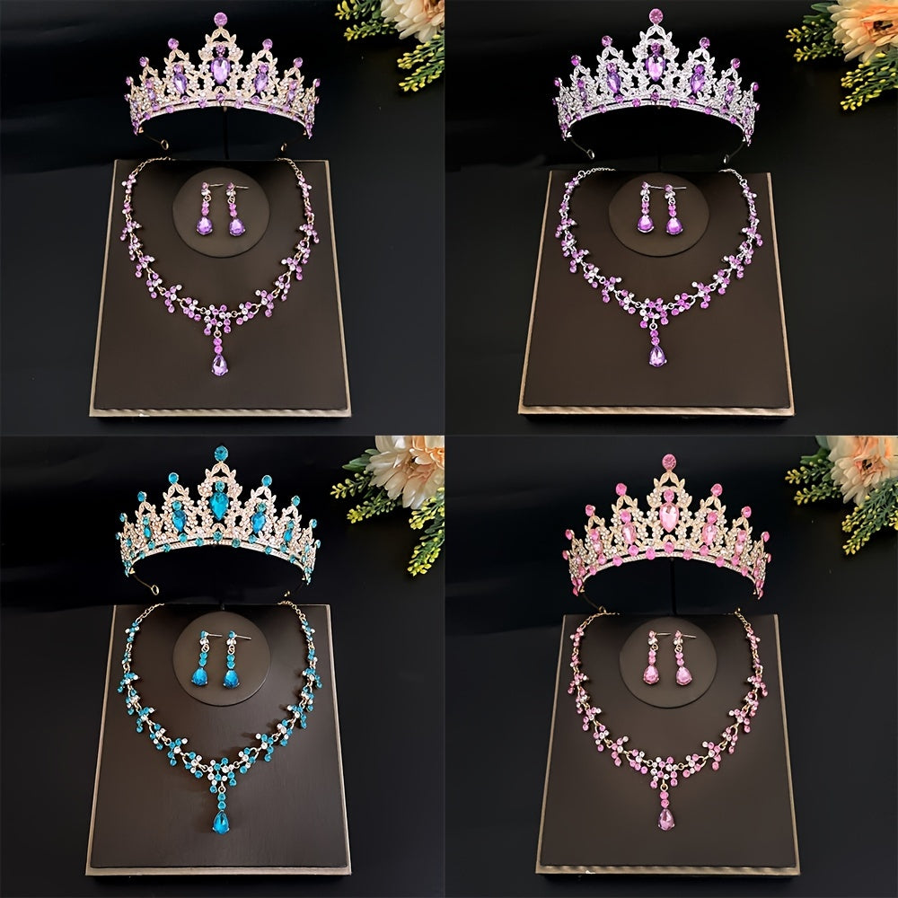 Crystal Bridal Tiara Crown Set Earrings Necklace Jewelry Women