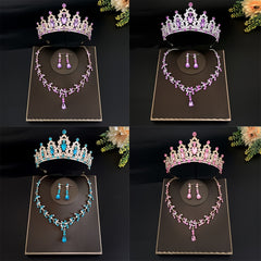 Crystal Bridal Tiara Crown Set Earrings Necklace Jewelry Women