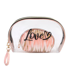 2pcs Tie Dye & Clear Makeup Bag Set Of 2 PVC Shell Shape Glitter Semicircle