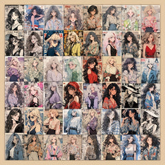 63pcs Retro Girl Cartoon Graffiti Stickers Waterproof Decorative Stickers