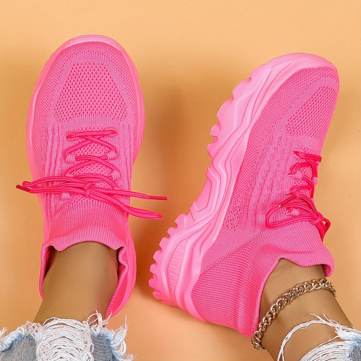 Women's Knit Platform Sneakers Breathable Casual Running Shoes