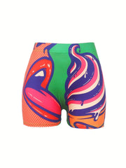 Ice Cream Print Skinny Shorts Yoga Casual Summer Shorts Women's Clothing