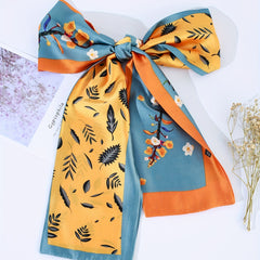 Flower Plant Print Skinny Scarf Block Long Ribbon Necktie Twilly Scarf