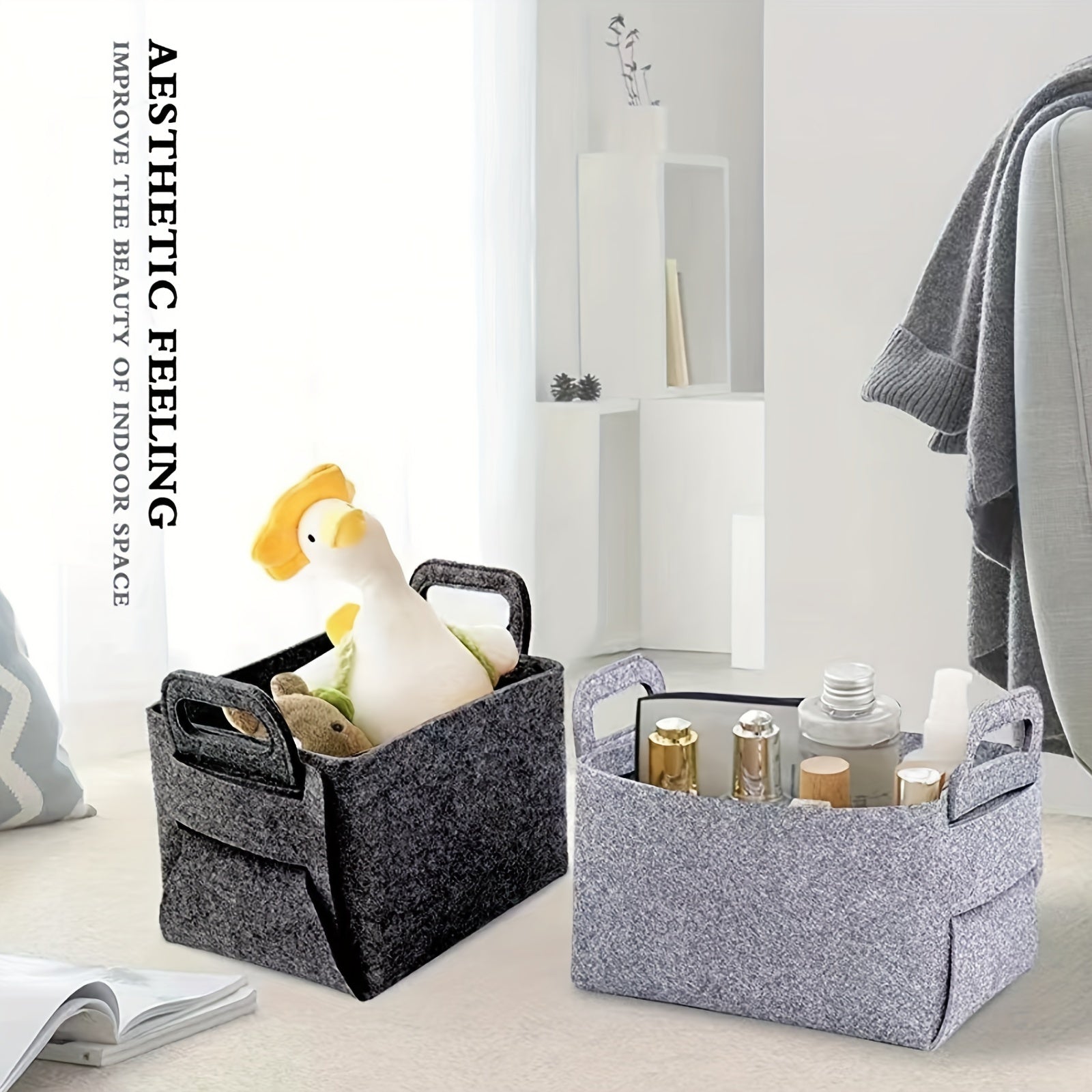 Foldable Felt Storage Basket for Household Items Toys and Clothes