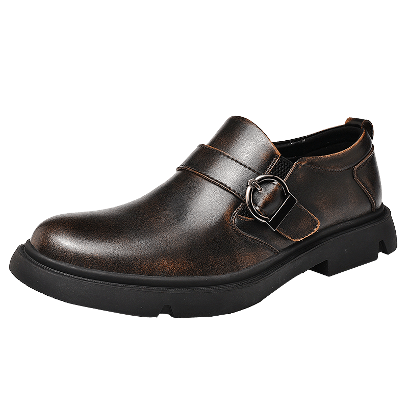Men's Slip on Shoes With Buckle Casual PU Leather Walking Shoes
