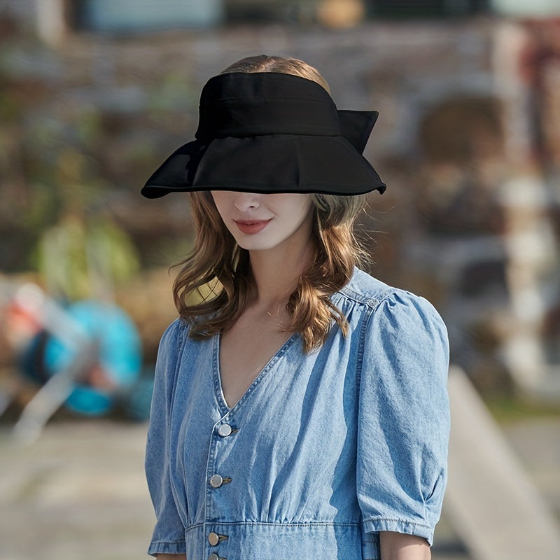 Bow Foldable Visor Sun Hat Solid Sunscreen Beach Hats Summer Vacation