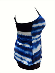 Tie Dye Tankini Set Square Neck Criss Cross Back Top & Shorts