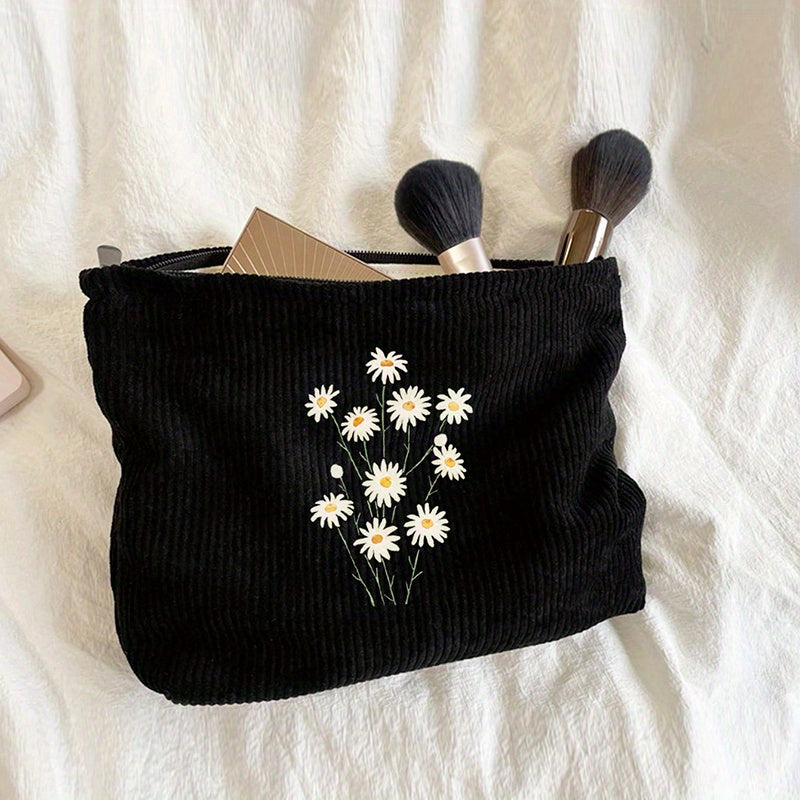 Flower Corduroy Cosmetic Bag Large Capacity