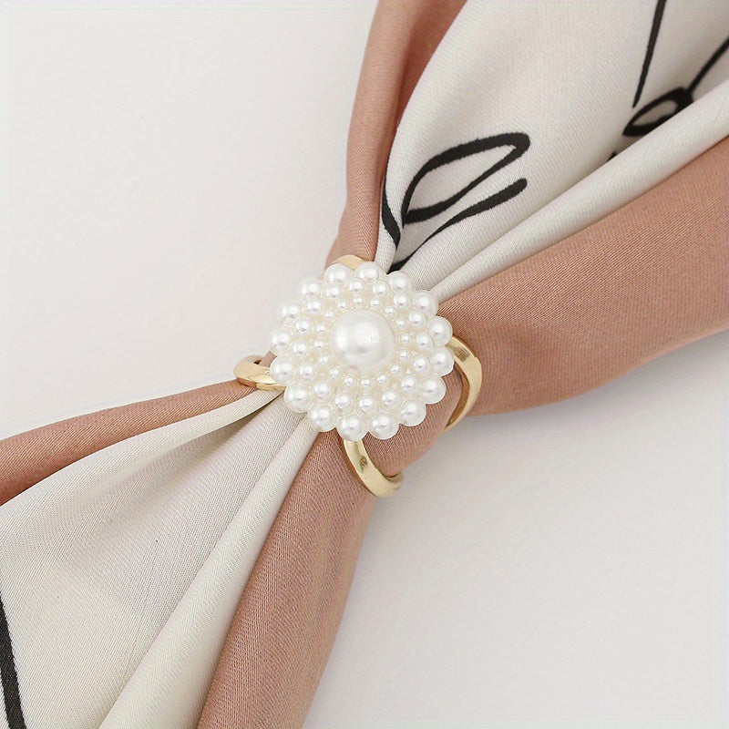 Scarf Ring Faux Pearl Rhinestone Decor Shawl Clip Hijab Buckle Women Accessories