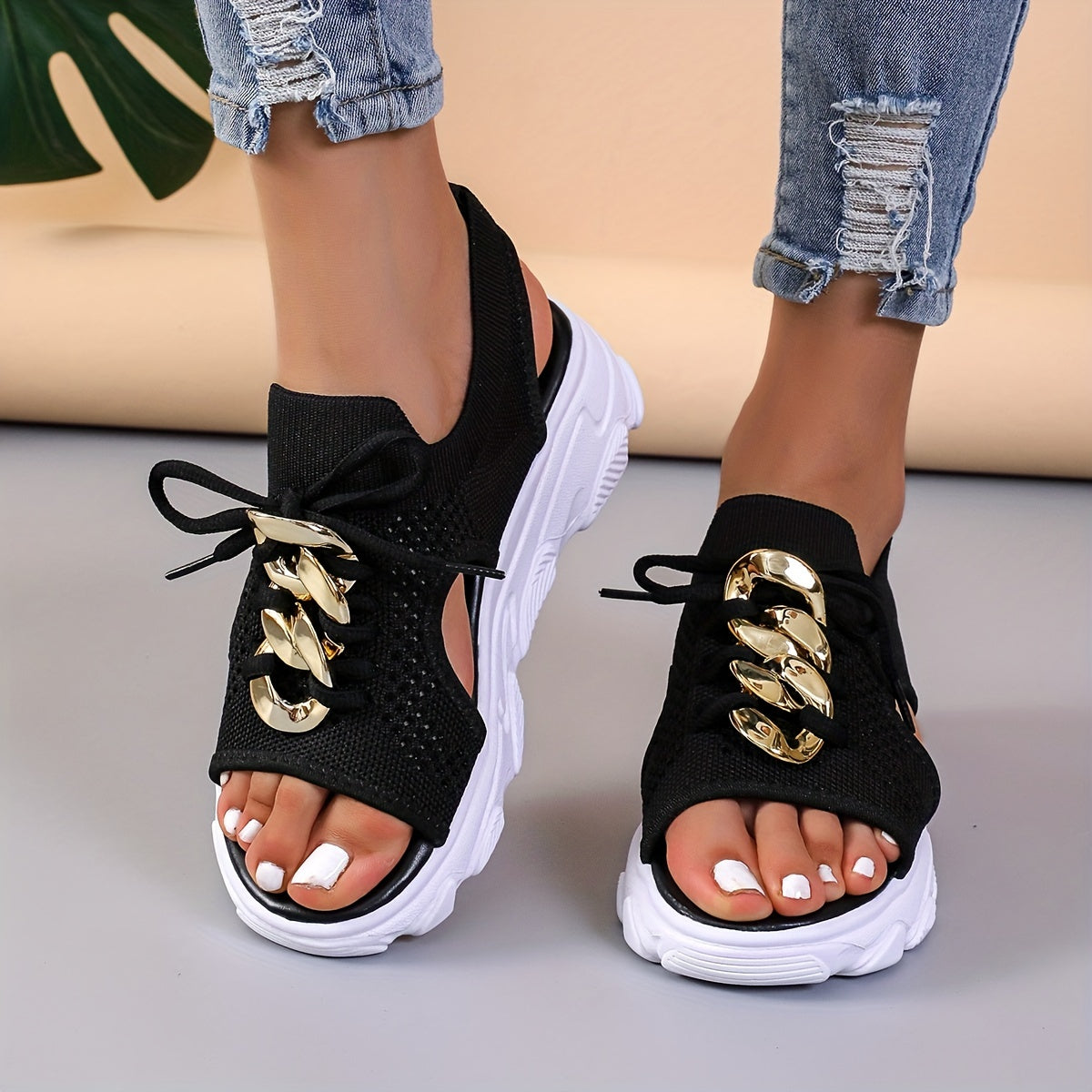 Mesh Breathable Sandals with Metal Buckle Decor