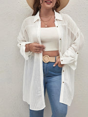 Stripe Print Long Sleeve Button Up Tunic Shirt