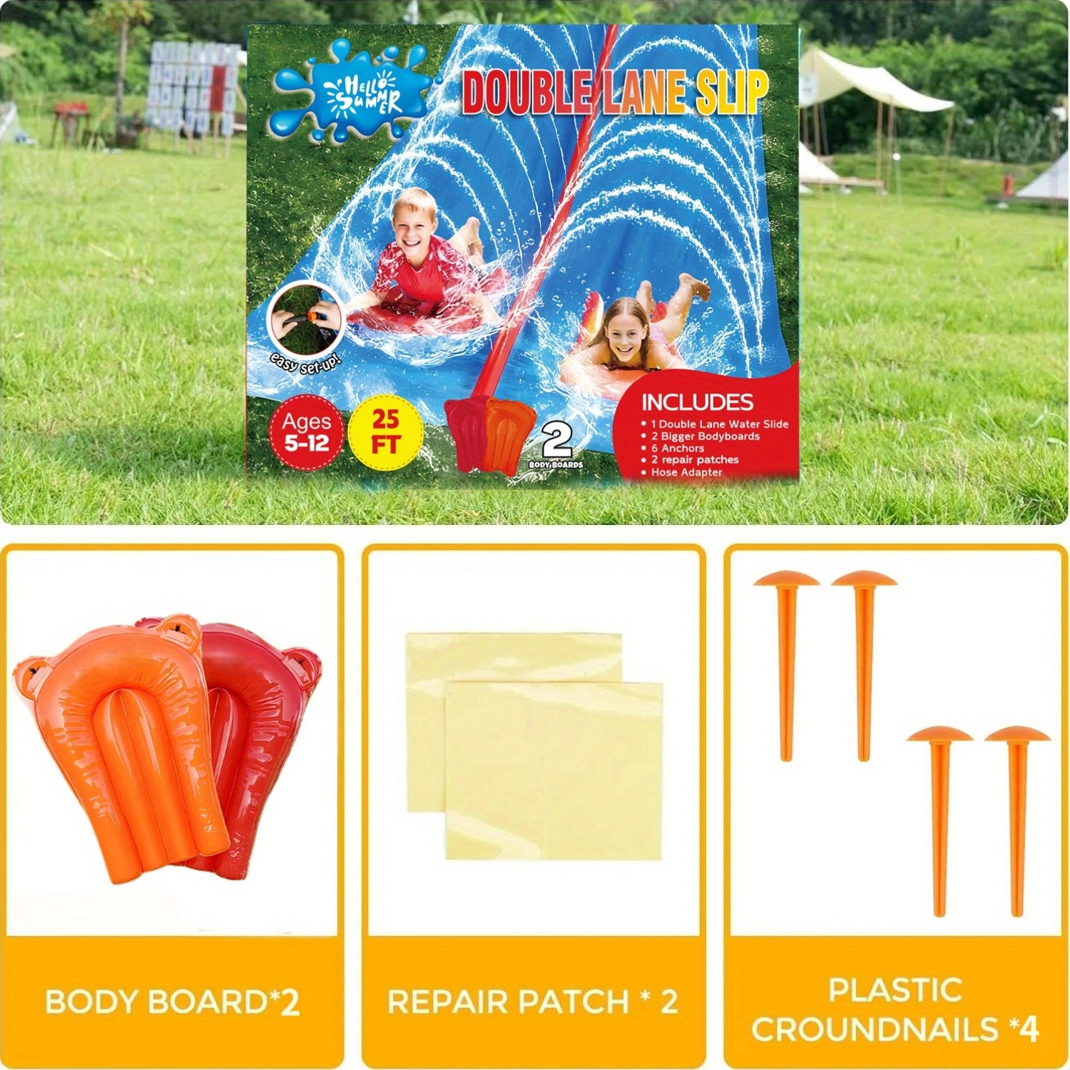 Ripple Water Slide with 2 Surfboards for Lawn Splash