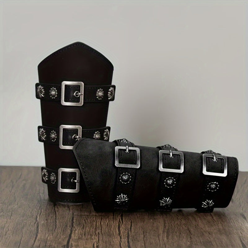 Viking Style Leather Bracers Medieval Knight Wrist Guards Men's Arm Armor Cuffs