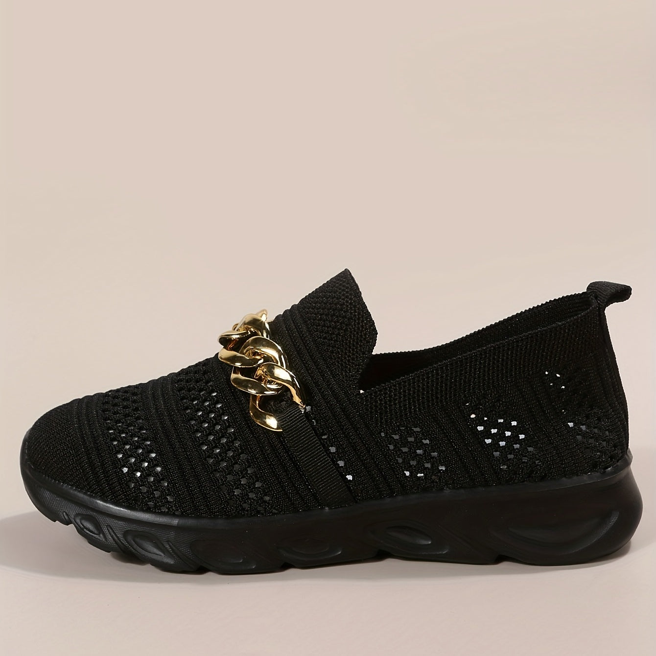 Metallic Chain Decor Woven Mesh Slip On Lightweight Comfy Outdoor Shoes