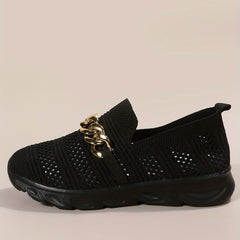 Metallic Chain Decor Woven Mesh Slip On Lightweight Comfy Outdoor Shoes