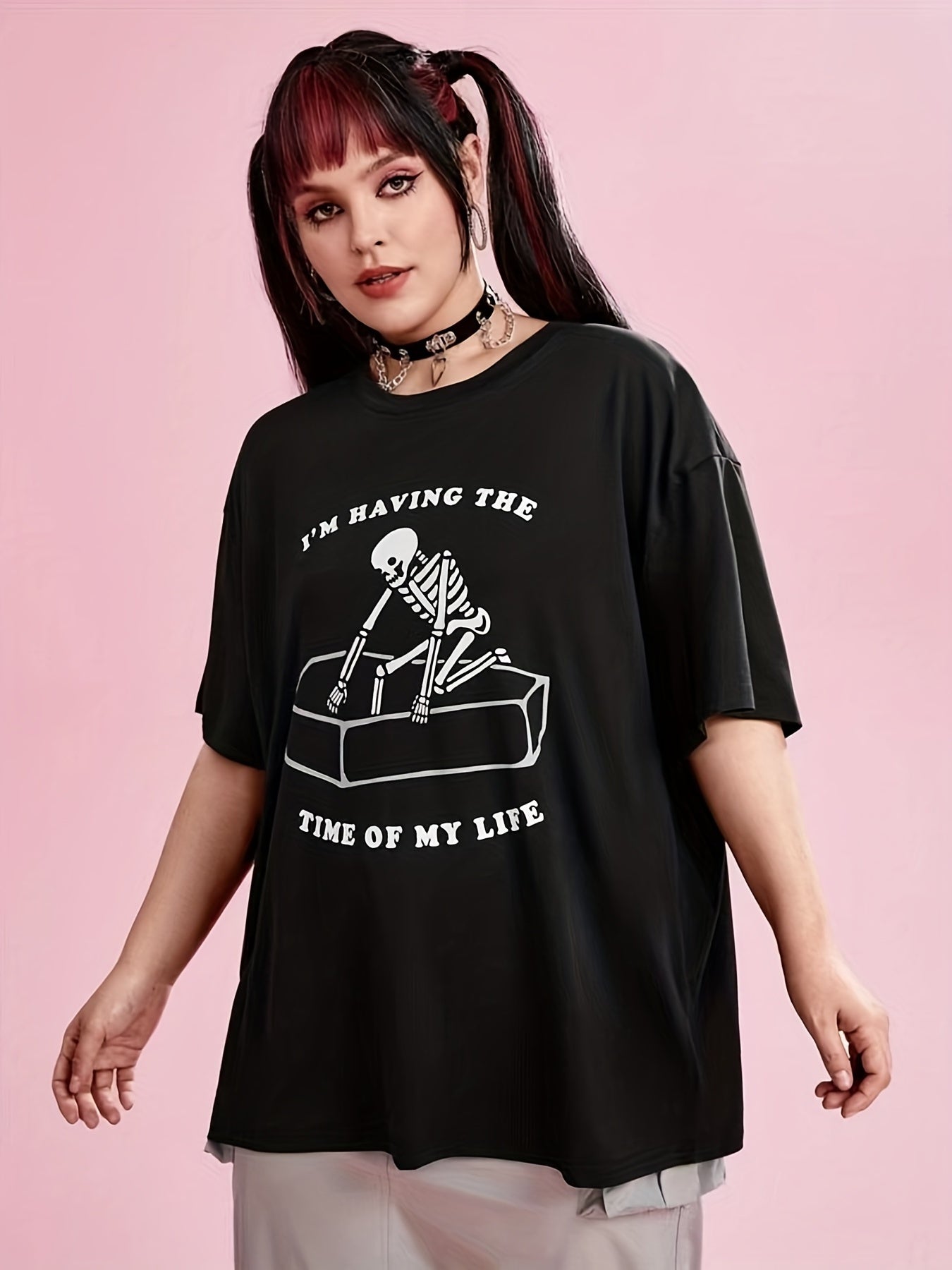 Skull Print Plus Size Halloween Sports Top