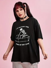 Skull Print Plus Size Halloween Sports Top