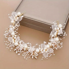 Bride Flower Crown Tiaras Crystal Pearl Hair Vine Wedding Hair Accessories