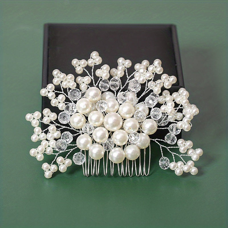 Faux Pearl Rhinestone Wedding Hair Comb Bridal Headdress