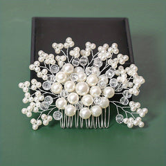 Faux Pearl Rhinestone Wedding Hair Comb Bridal Headdress