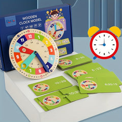 Montessori Wooden Clock Model with Cards - Teaching Aid for Kindergartners