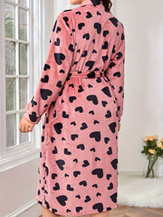Heart Pattern Long Sleeve Flannel Robe