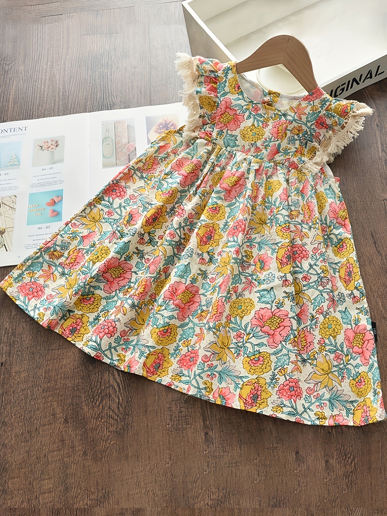 Girls' Bohemian Sundress With Ditsy Floral Print Dresses For Holiday Vacation