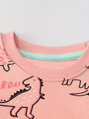 Girls Dinosaur Print Sweatshirt Crewneck Long Sleeve Casual Pullover