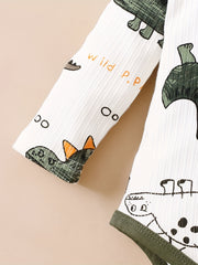 Baby Boy's Dinosaur Print Romper Top & Bib Pants Set