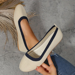 Women's Colorblock Flying Woven Flat Shoes Pointed Toe Slip On Shoes