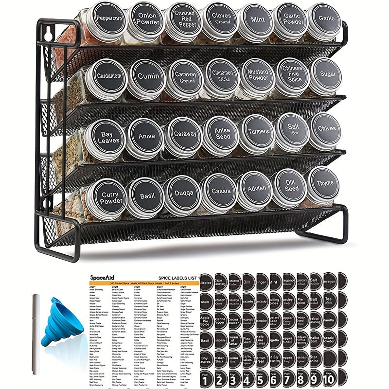 4 Tier Spice Rack Organizer with 28 Jars and 432 Labels