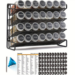 4 Tier Spice Rack Organizer with 28 Jars and 432 Labels