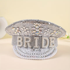 Bright Glitter Bride Hat Rhinestone Faux Pearl Sequin Captain Hat