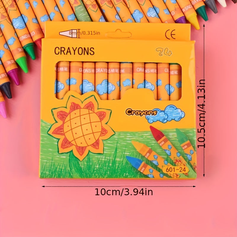 24 Eco-Friendly Student Crayons Set Creative Cartoon Painting Art Supplies