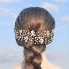 Leaf & Rhinestone Hair Band Braided Headband Bridal Wedding Headwear