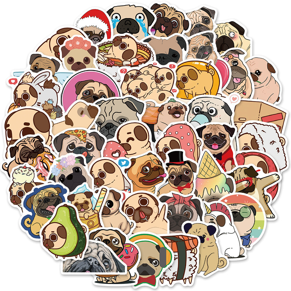 50 Cute Pug Cartoon Stickers for Decor & Crafts
