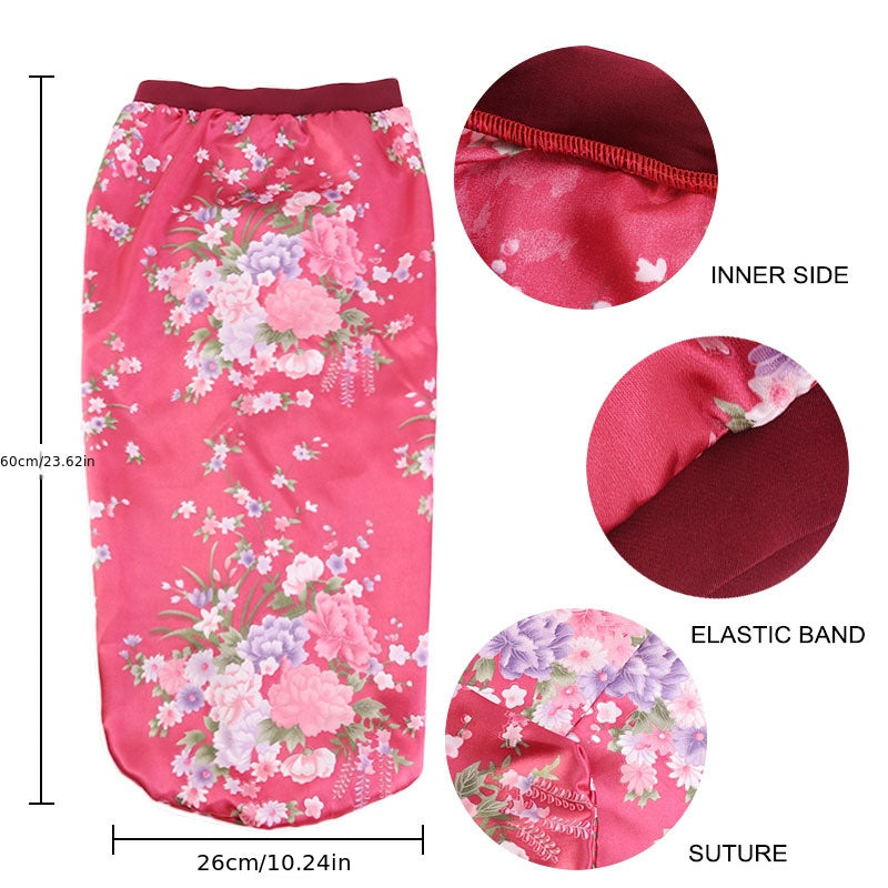 Flower Print Satin Bonnet Soft Long Hair Sleep Cap
