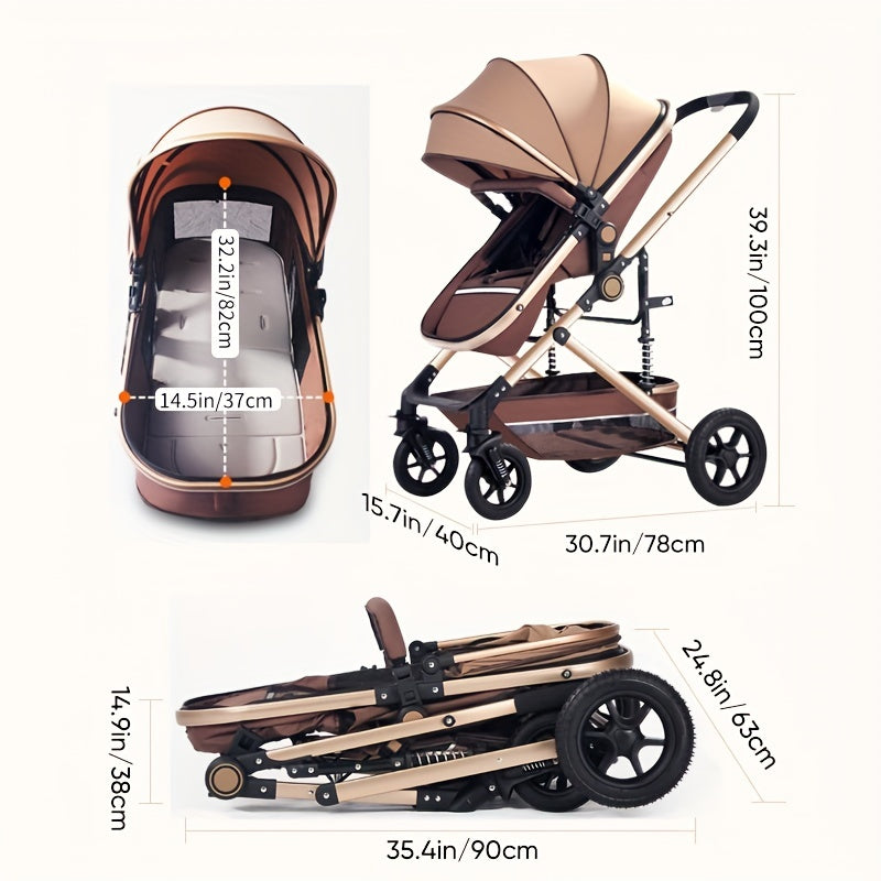 Foldable Baby Stroller Reversible High Landscape 4 Wheel Push