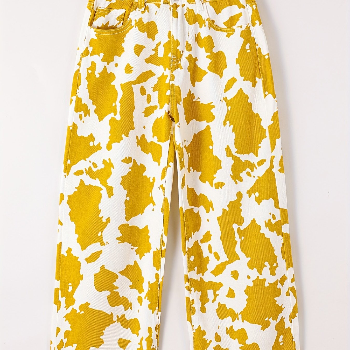 Girls' Cow Print Wide Leg Jeans For Kids