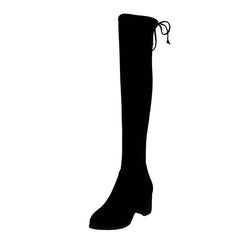 Women's Chunky Heeled Long Boots Pointed Toe Back Lace Up Over the knee Boots