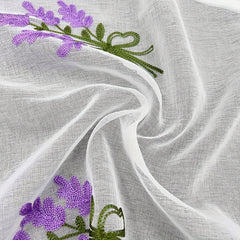 Embroidered Curtain Purple Lavender Flower Tulle Sheer Curtain