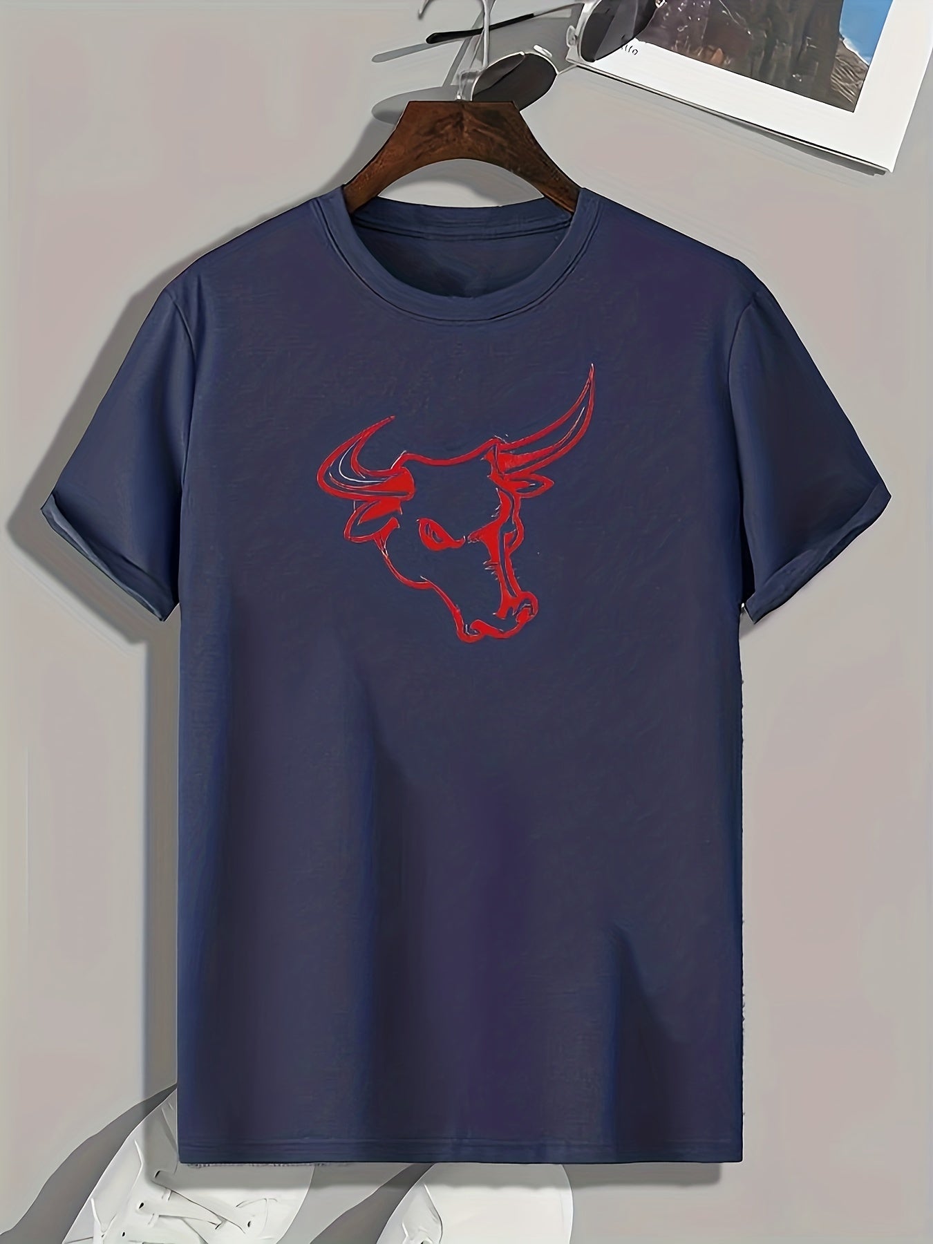 Men's Stretchy Bullhead Print T-shirt for Outdoor Summer