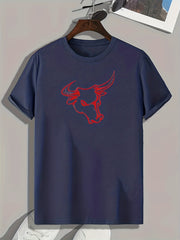 Men's Stretchy Bullhead Print T-shirt for Outdoor Summer