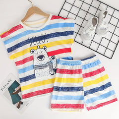 Boys Bear Print Striped Pajamas Set Sleeveless Comfortable Homewear